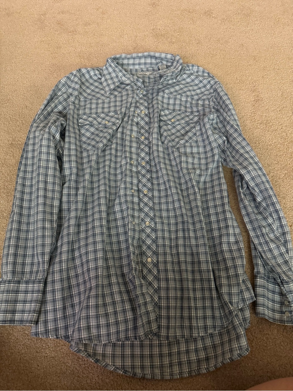 Wrangler Light Blue Plaid Casual Button-Down Shirt